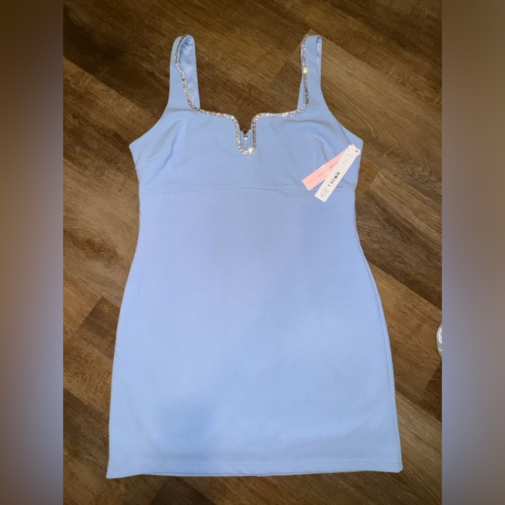 Light Blue Sleeveless Dress with Embellished Neckline- NWT